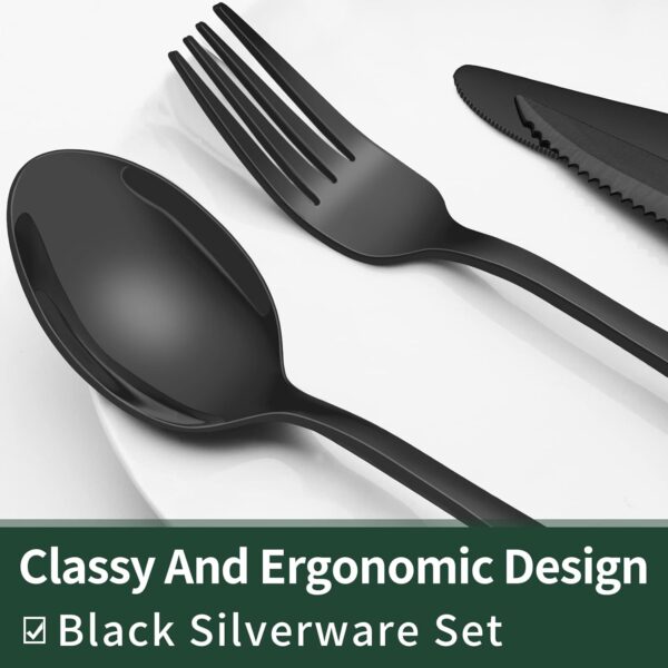 24-Piece Black Silverware Set – Stainless Steel Flatware with Steak Knives - Image 2