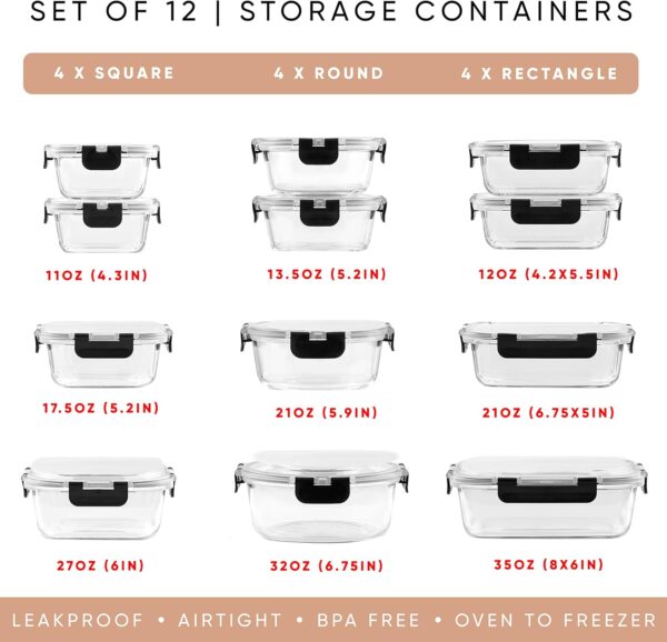 JoyJolt JoyFul 24pc Glass Food Storage Containers – Airtight & Freezer Safe - Image 2