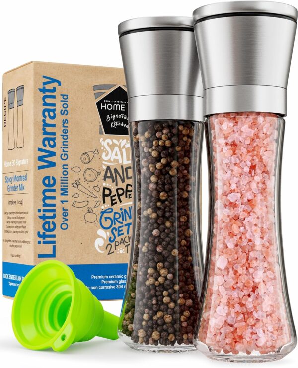 Home EC Stainless Steel Salt & Pepper Grinder Set – Adjustable Ceramic Mill