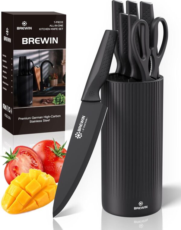 Brewin Kitchen Knife Set with Universal Knife Block – Dishwasher Safe